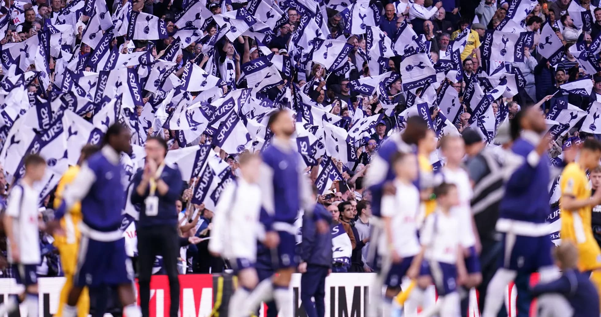 Фанаты с флагами Tottenham Hotspur на стадионе