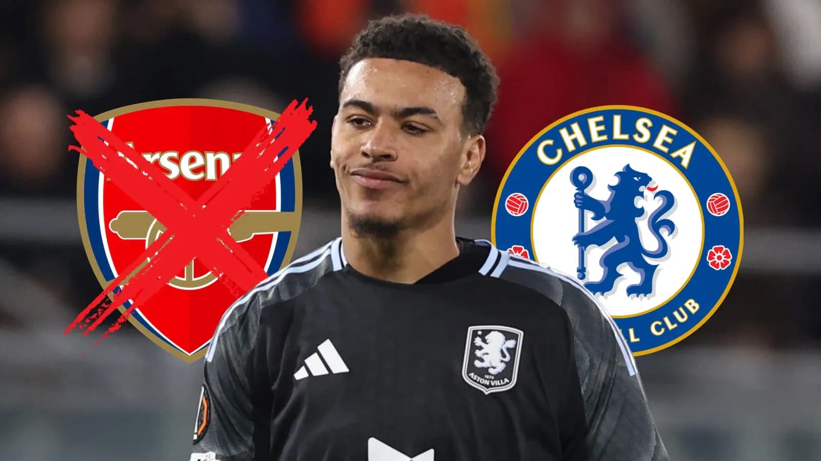 Вратарь Aston Villa с логотипами Arsenal и Chelsea
