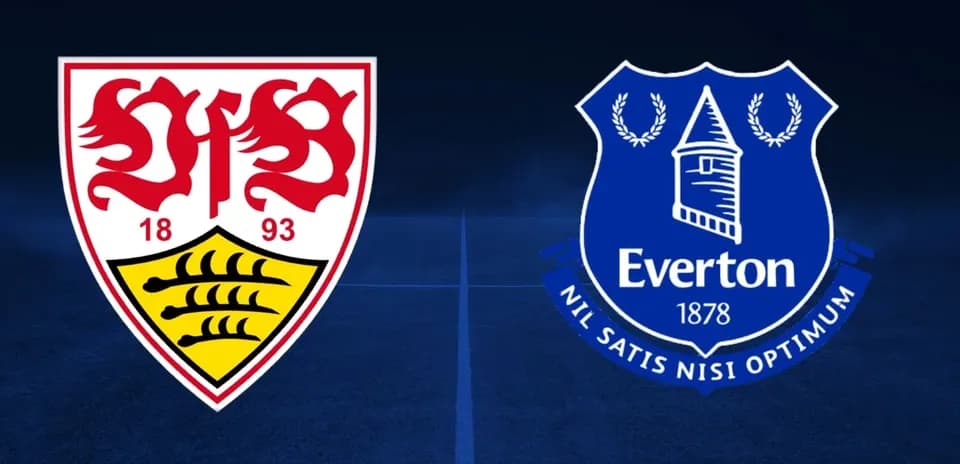 Логотипы VfB Stuttgart и Everton на темном фоне