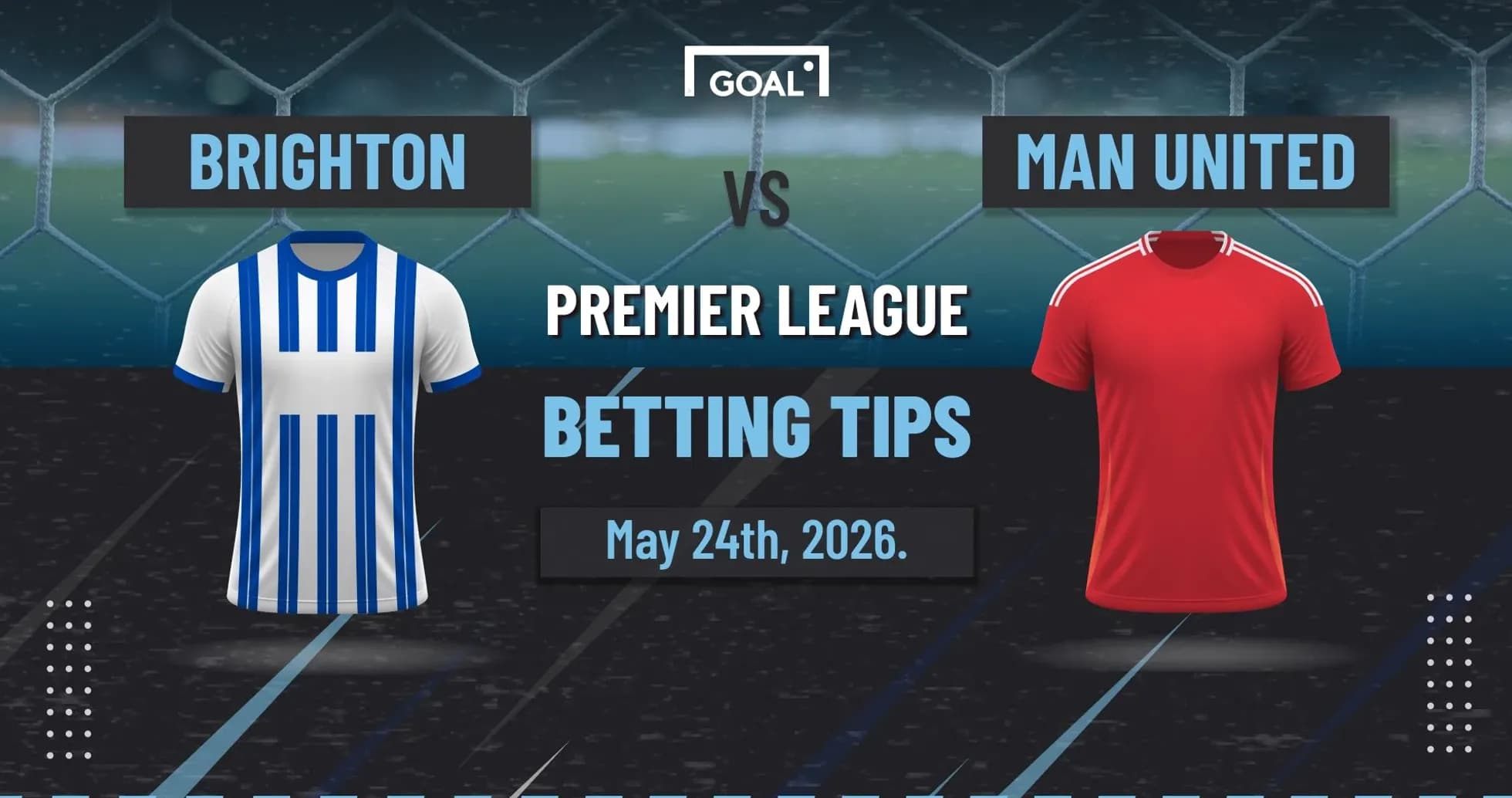 Футбольные майки Brighton и Man United на фоне поля