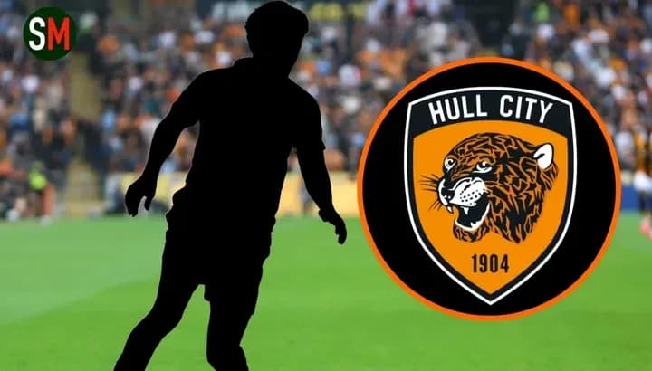 Силуэт игрока на фоне стадиона и логотипа Hull City