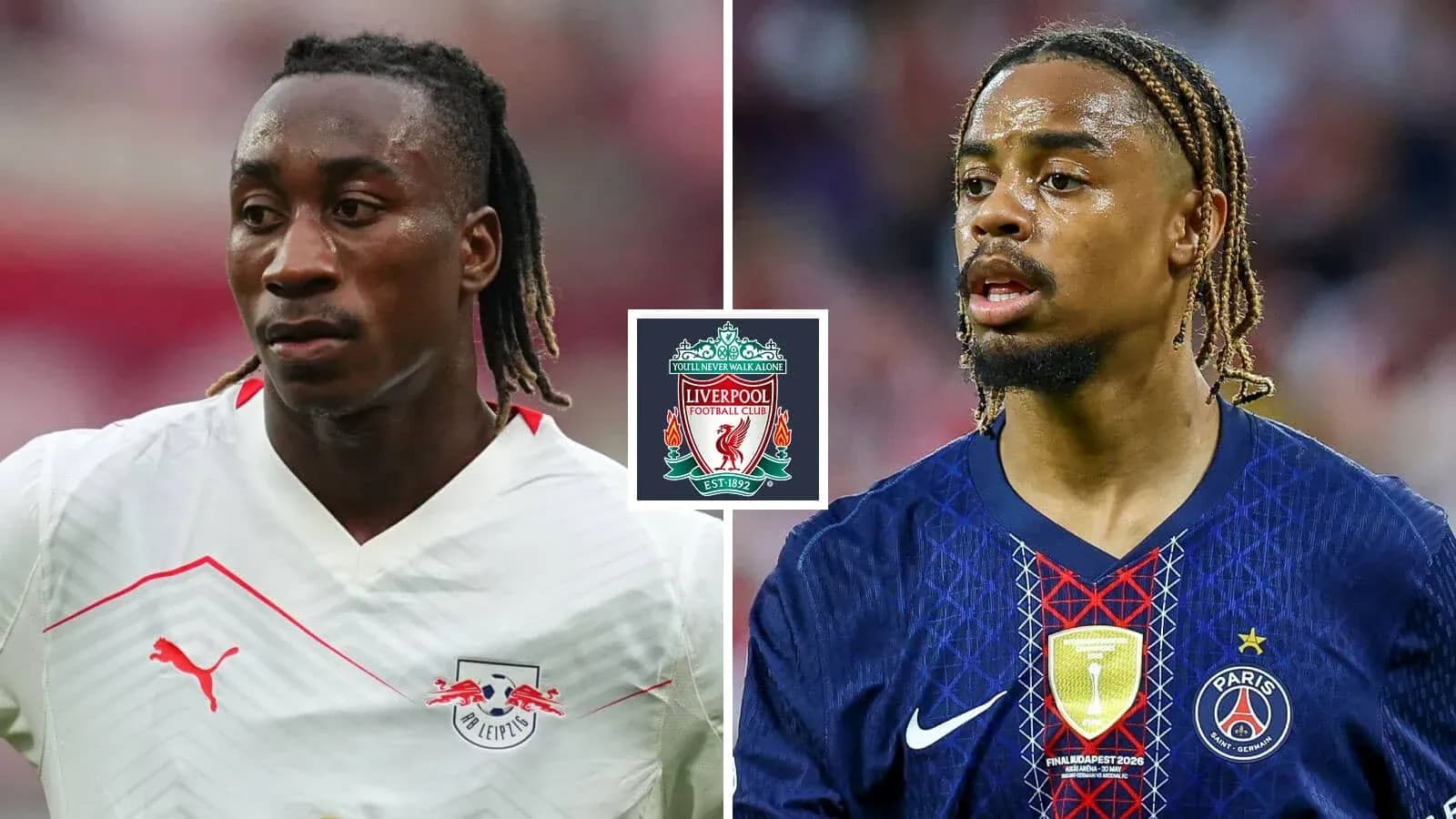 Два футболиста в формах клубов RB Leipzig и PSG