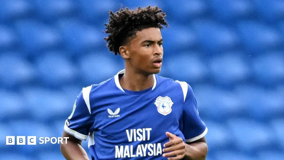 Игрок в синей форме Cardiff City на поле