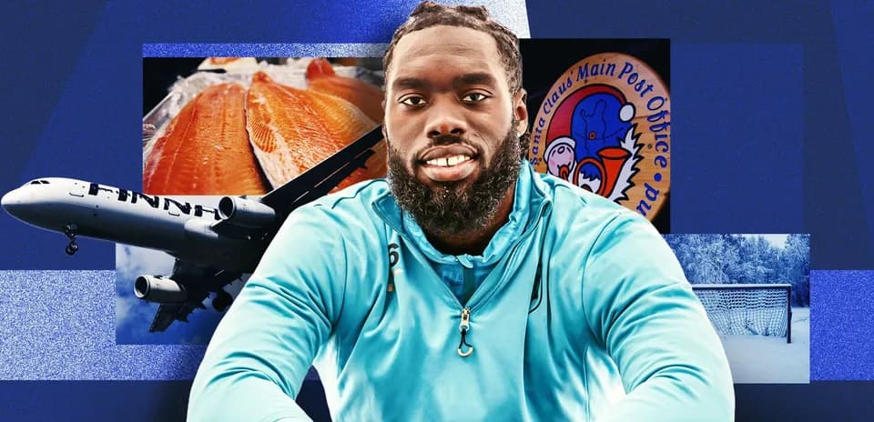 Игрок в спортивной одежде на фоне различных изображений
