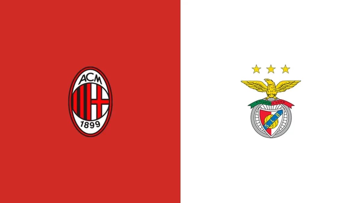 Логотипы AC Milan и Benfica на фоне Логотипы AC Milan и Benfica на фоне