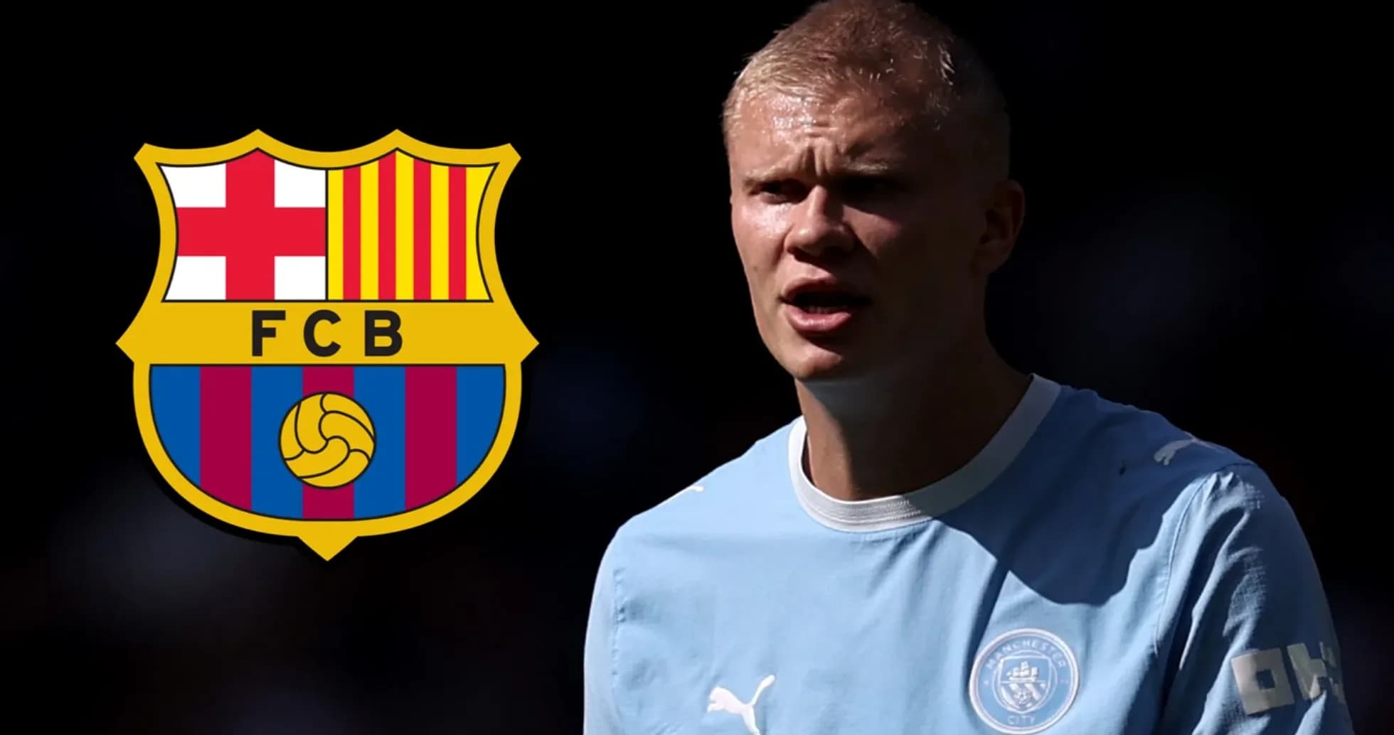 Игрок в форме Manchester City с логотипом Барселоны Игрок в форме Manchester City с логотипом Барселоны