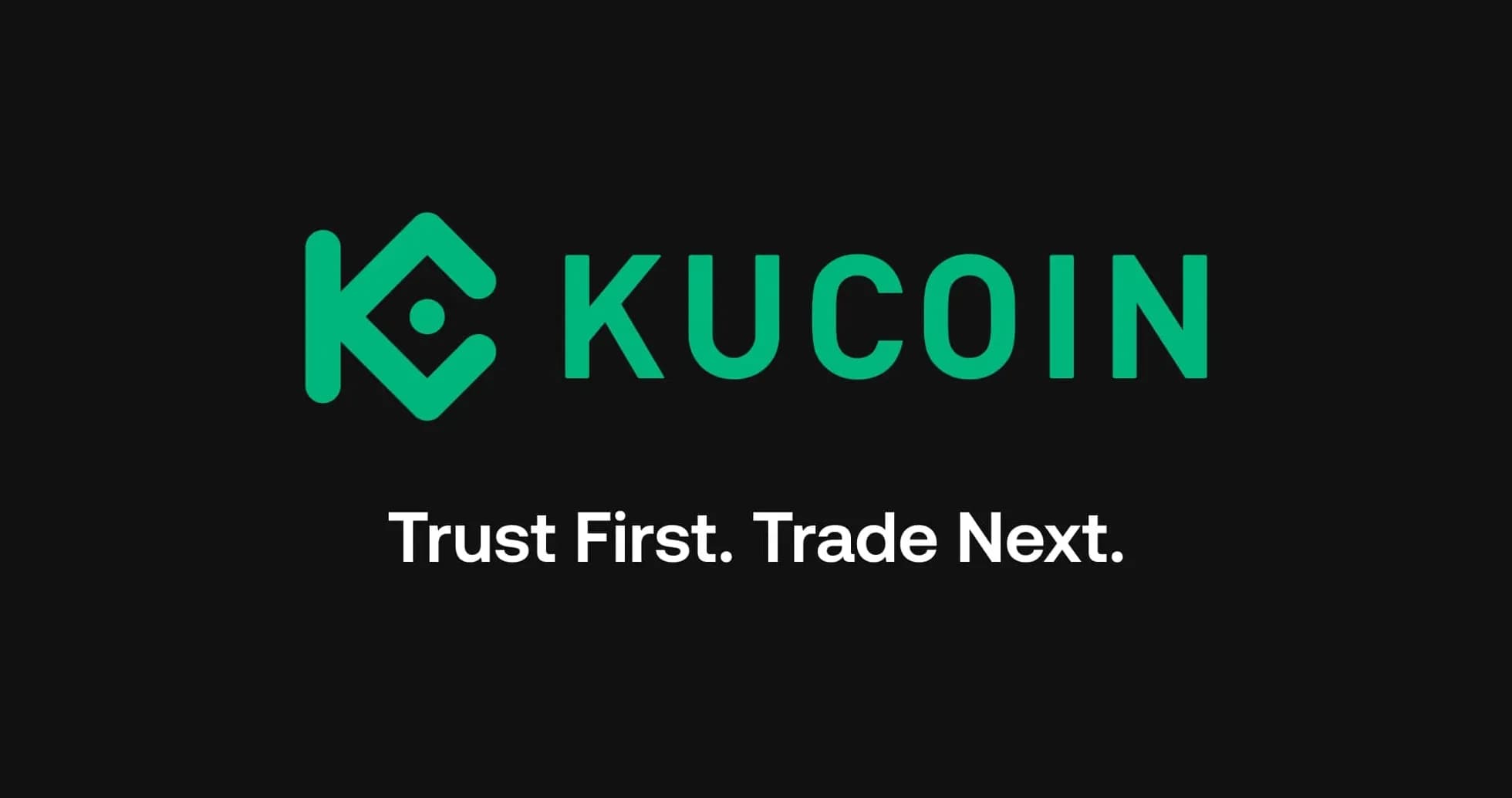 Логотип KuCoin с слоганом на черном фоне Логотип KuCoin с слоганом на черном фоне