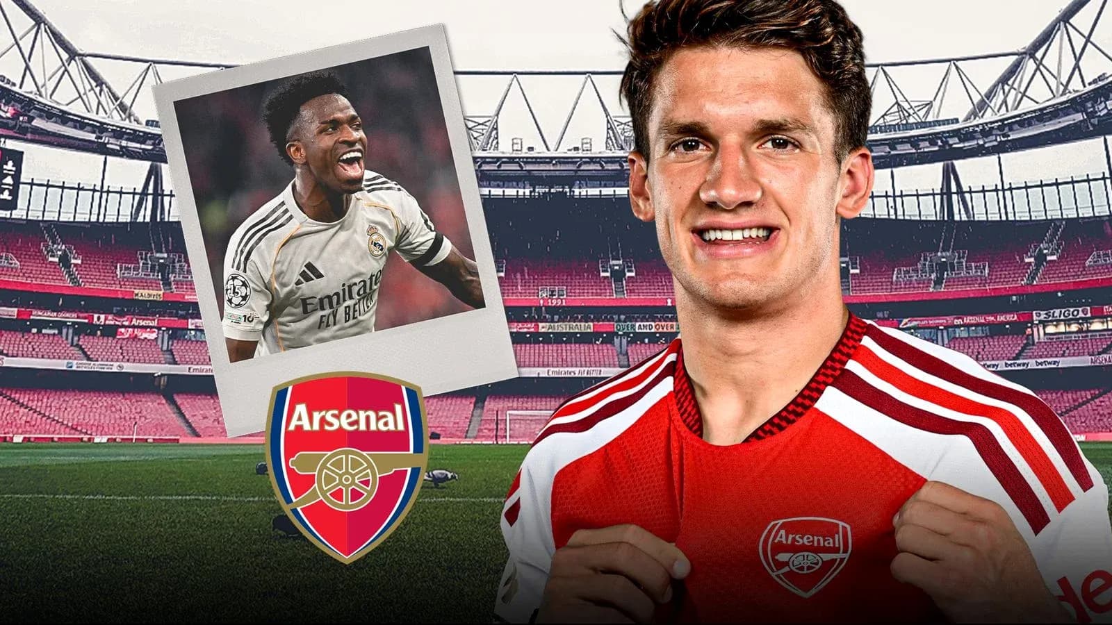 Игроки Arsenal и Real Madrid на фоне стадиона Игроки Arsenal и Real Madrid на фоне стадиона