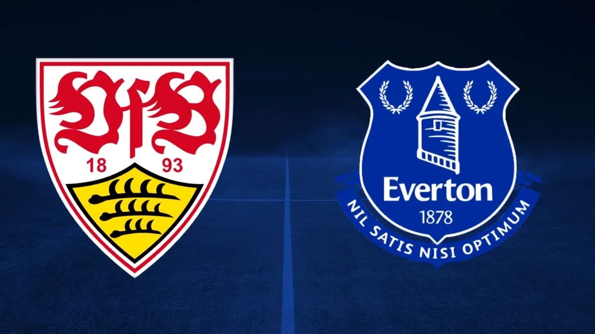 Логотипы VfB Stuttgart и Everton на темном фоне Логотипы VfB Stuttgart и Everton на темном фоне