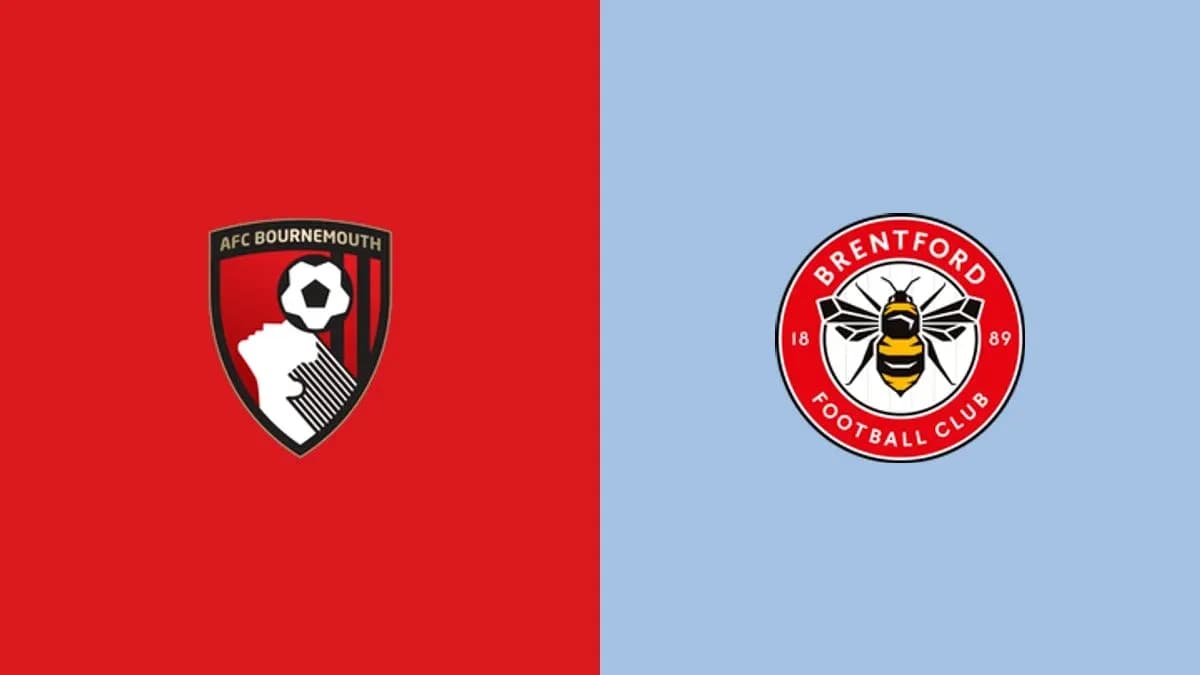 Логотипы AFC Bournemouth и Brentford на фоне Логотипы AFC Bournemouth и Brentford на фоне