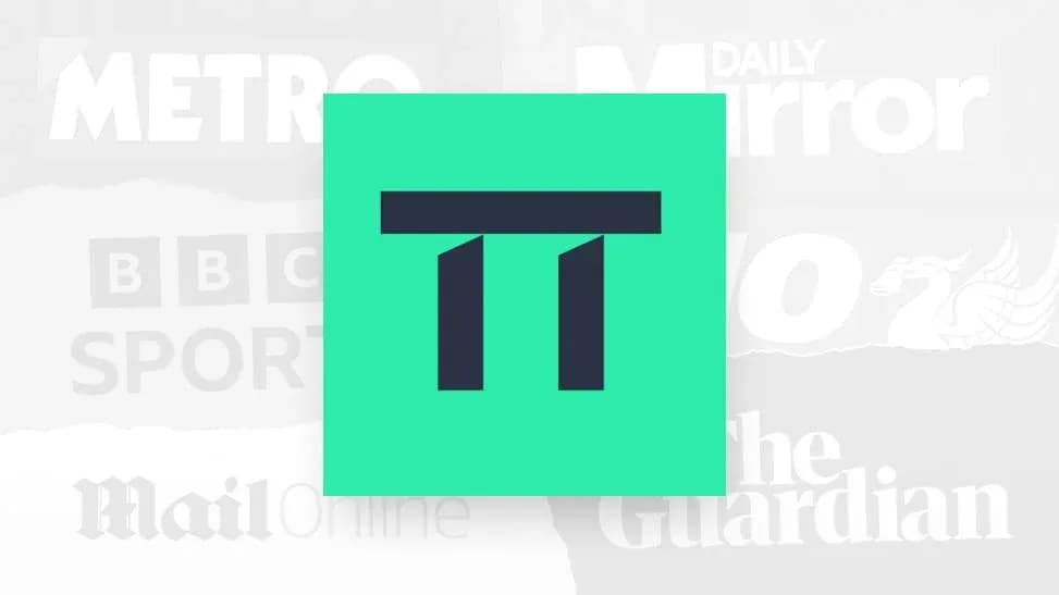 Логотип спортивного новостного сайта на фоне газет Логотип спортивного новостного сайта на фоне газет