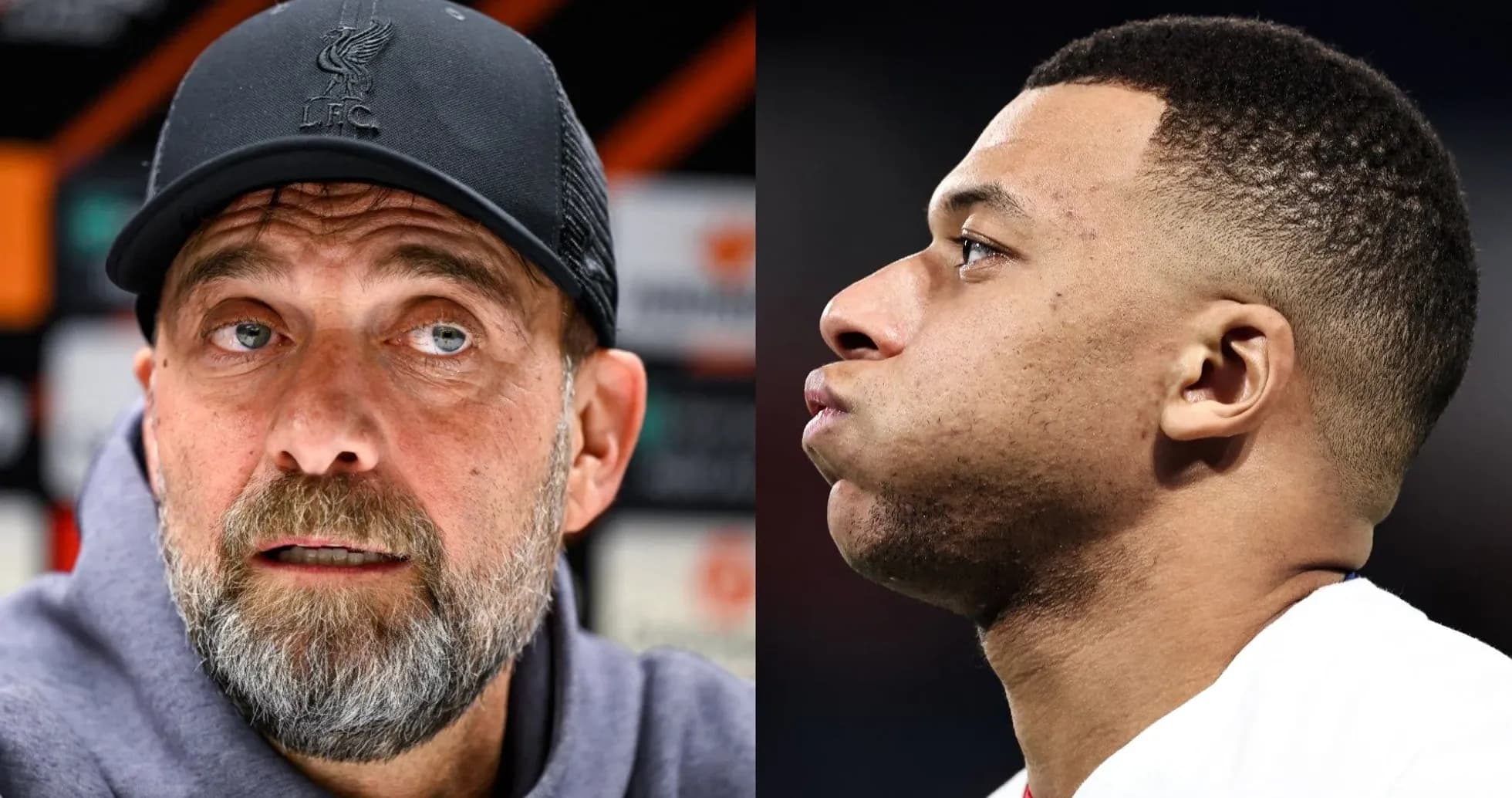 Jurgen Klopp and Kylian Mbappe in separate poses Jurgen Klopp and Kylian Mbappe in separate poses