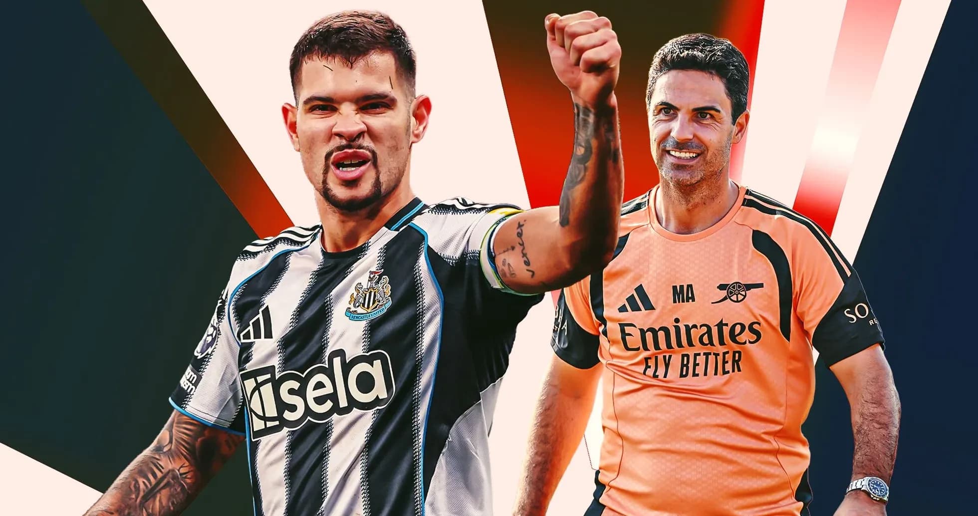 Игрок Newcastle и тренер Arsenal на фоне графики Игрок Newcastle и тренер Arsenal на фоне графики