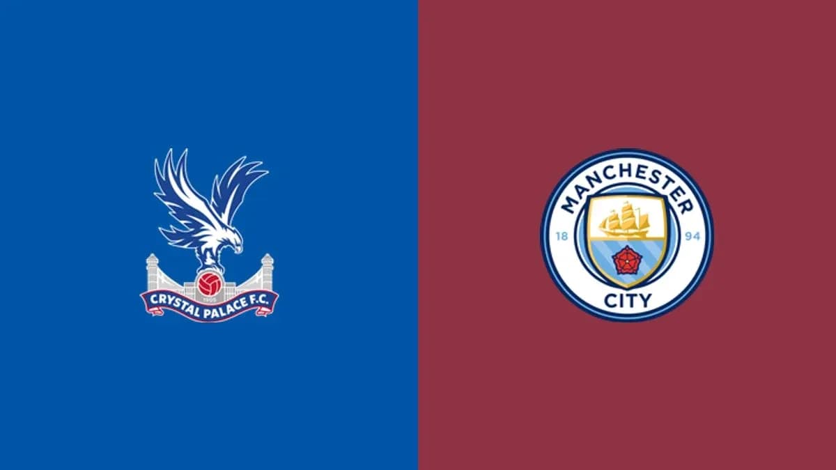 Логотипы Crystal Palace и Manchester City на фоне Логотипы Crystal Palace и Manchester City на фоне