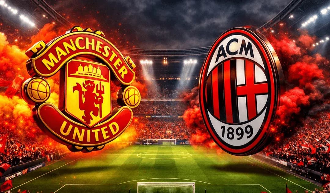 Логотипы Manchester United и AC Milan на стадионе Логотипы Manchester United и AC Milan на стадионе