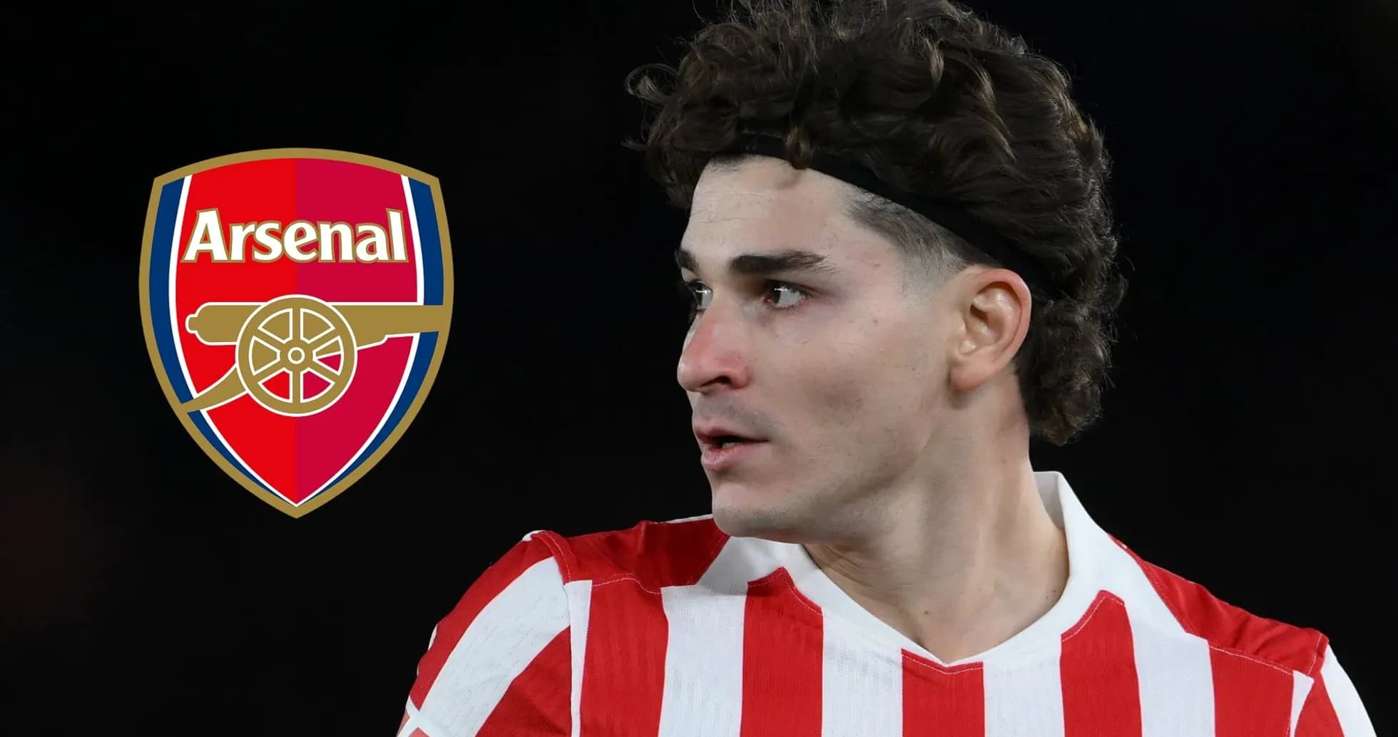Игрок в красной и белой форме рядом с логотипом Arsenal Игрок в красной и белой форме рядом с логотипом Arsenal